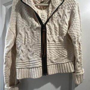 Free People Cream Cable Knit Cardigan